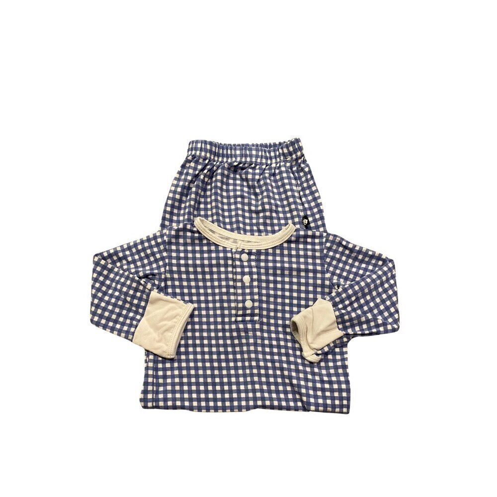 Sweet Bamboo Baby Blue & White Checked Gown - One Size - Like New!